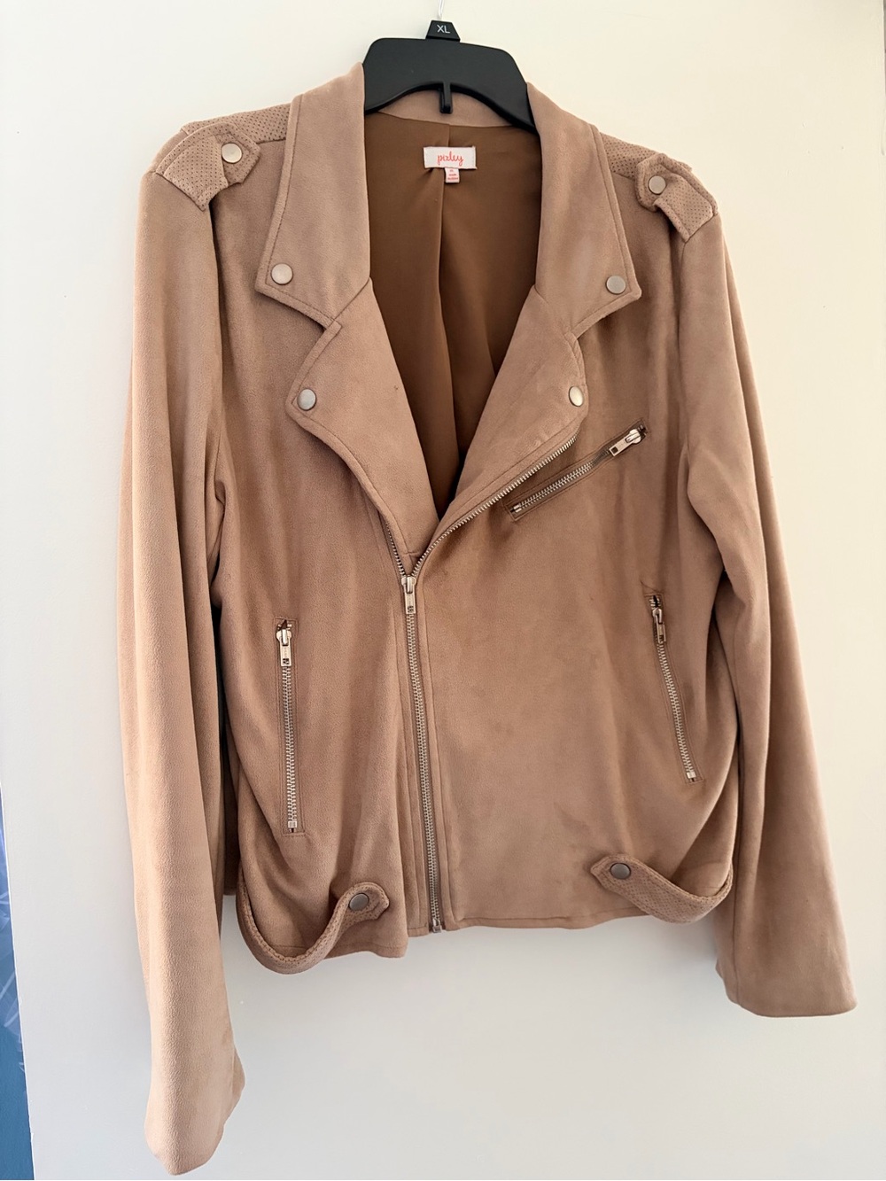 Pixley Taupe Suede-Look Moto Jacket